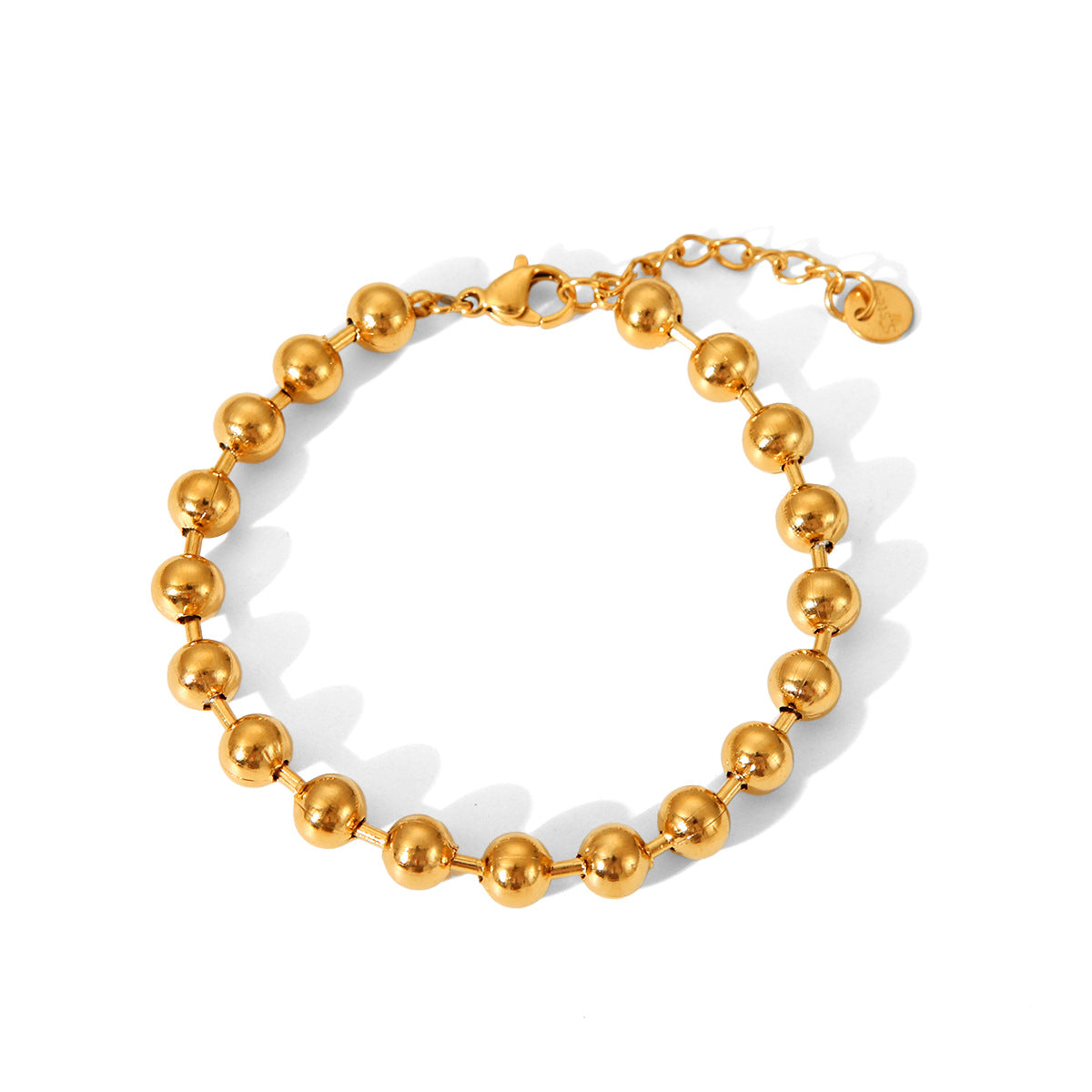 18K gold-plated stainless steel bracelet for women, INS style, fashionable round bead chain, handmade jewelry