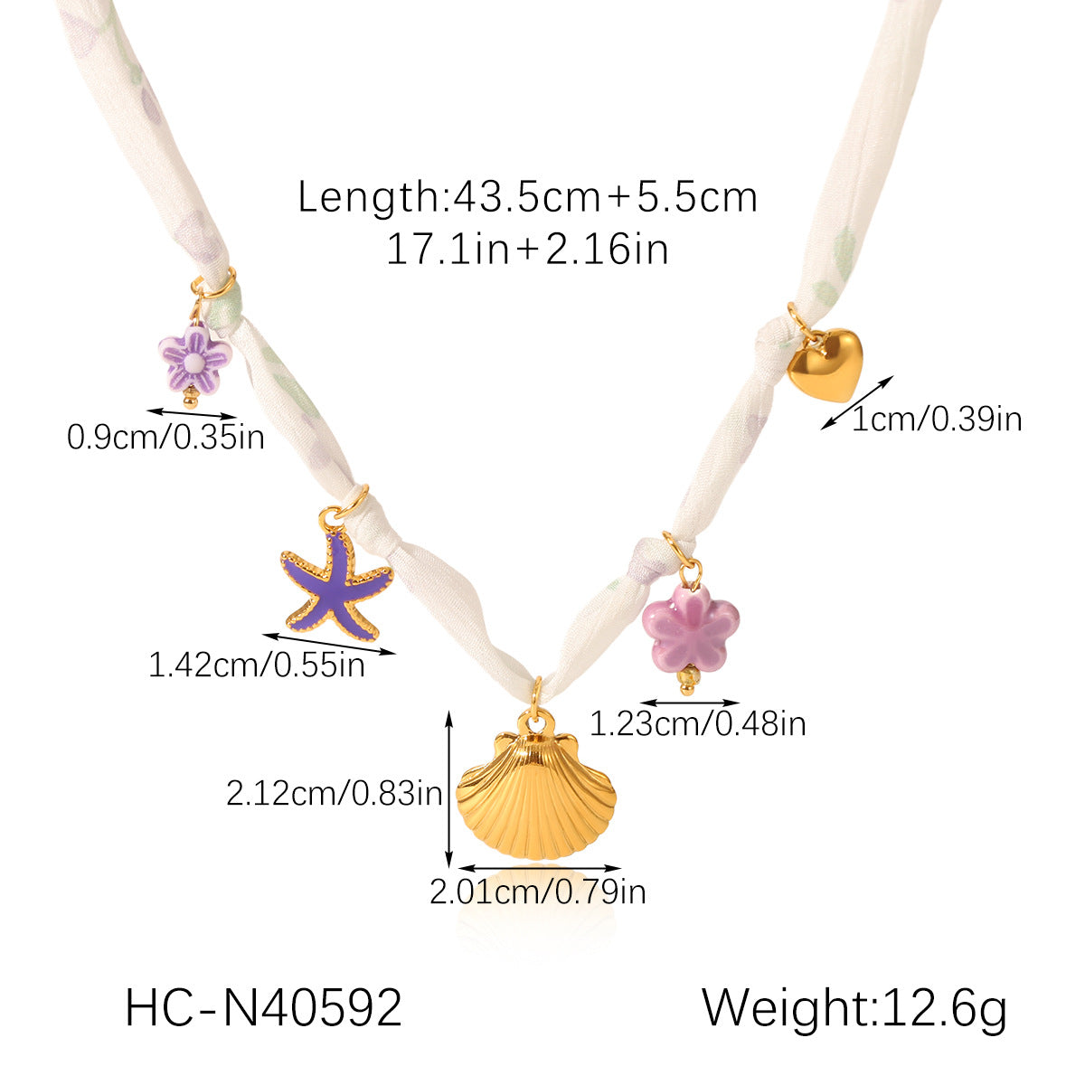 Summer Vacation Style Scarf Necklace, Light Luxury Niche Stainless Steel Shell Heart Pendant Necklace Jewelry