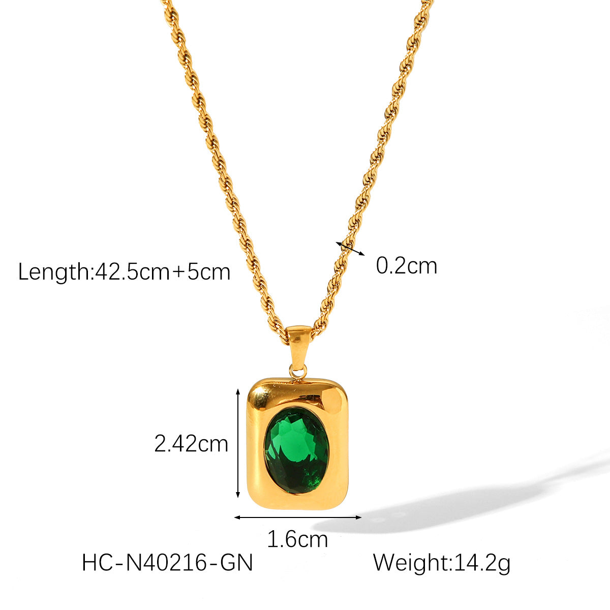 Stainless Steel Necklace with Square Pendant, Inlaid with Semi-precious Stones, Titanium Steel Necklace for Women