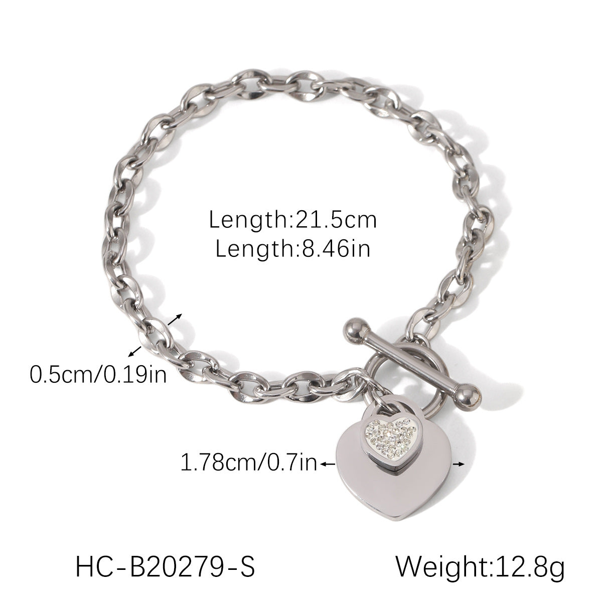 OT Buckle Heart-shaped Pendant Stainless Steel Bracelet for Women, Non-fading, High-end Feel, Heart-shaped Jewelry, Titanium Steel Accessory