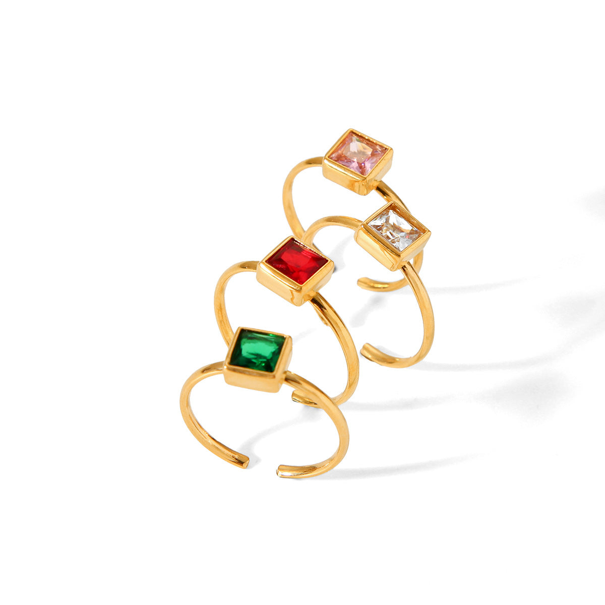 Titanium Steel Ring Female Niche Light Luxury High-grade Stainless Steel Plated 18k Gold Inlaid Square Zircon Ring Female