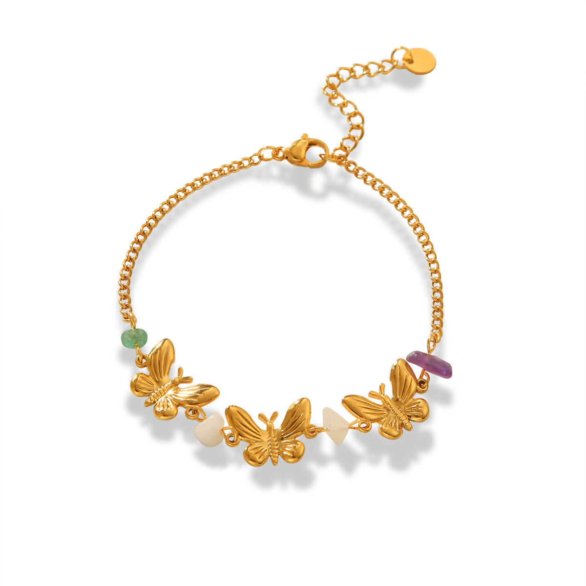 French Fashion Retro 18k Gold Stainless Steel Bracelet, Natural Stone Butterfly Bracelet, Women's Light Luxury Temperament Bracelet