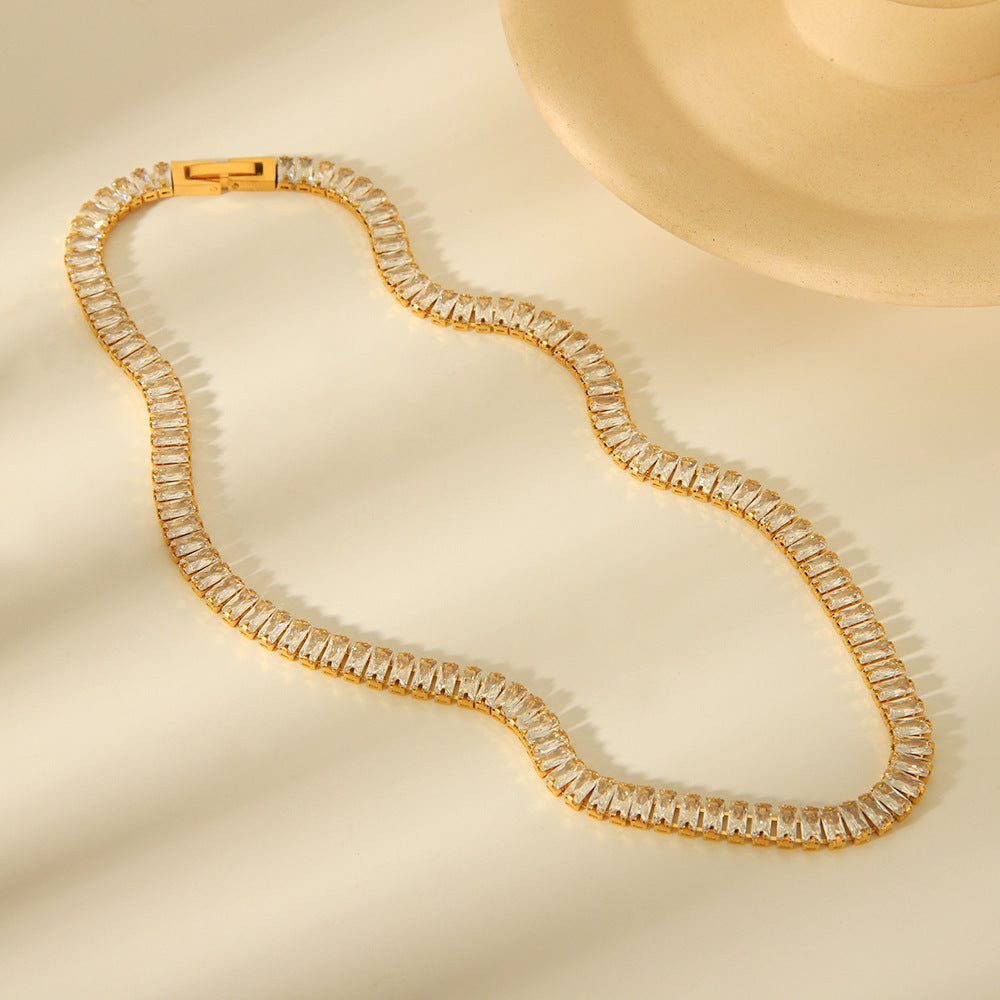 French Light Luxury Niche Jewelry Full Diamond Zircon Necklace Necklace Titanium Steel Fashion Versatile Necklace Women's