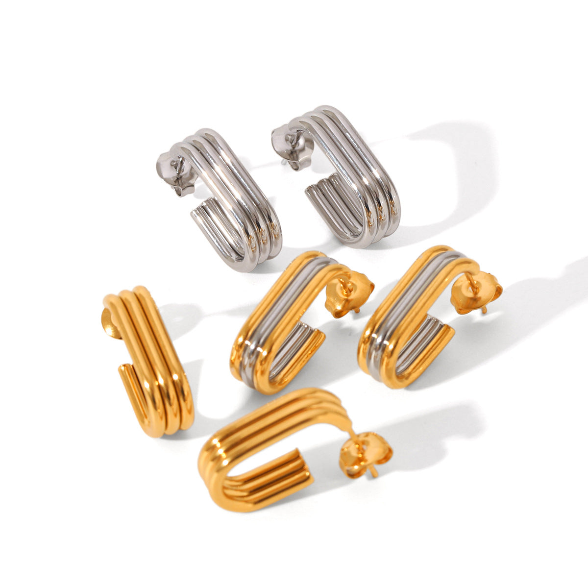 Multi-layer Linear Stainless Steel Earrings for Women, Personalized and Versatile, Titanium Steel Earrings, Non-fading Earrings