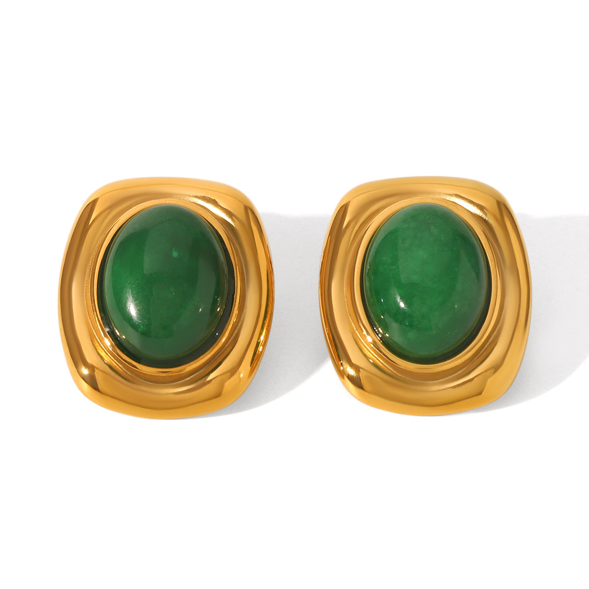 French Vintage Palace Style Inlaid with Natural Stones, Stainless Steel Earrings for Women, Temperament Earrings, 18K Gold-plated Titanium Steel Earrings