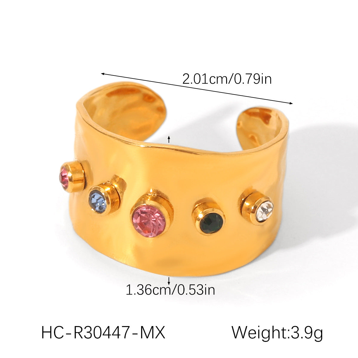18k Gold Stainless Steel Ring Jewelry, Inlaid with Heart-shaped Zircon, Open-end Ring, Made of Titanium Steel, Non-fading Ring