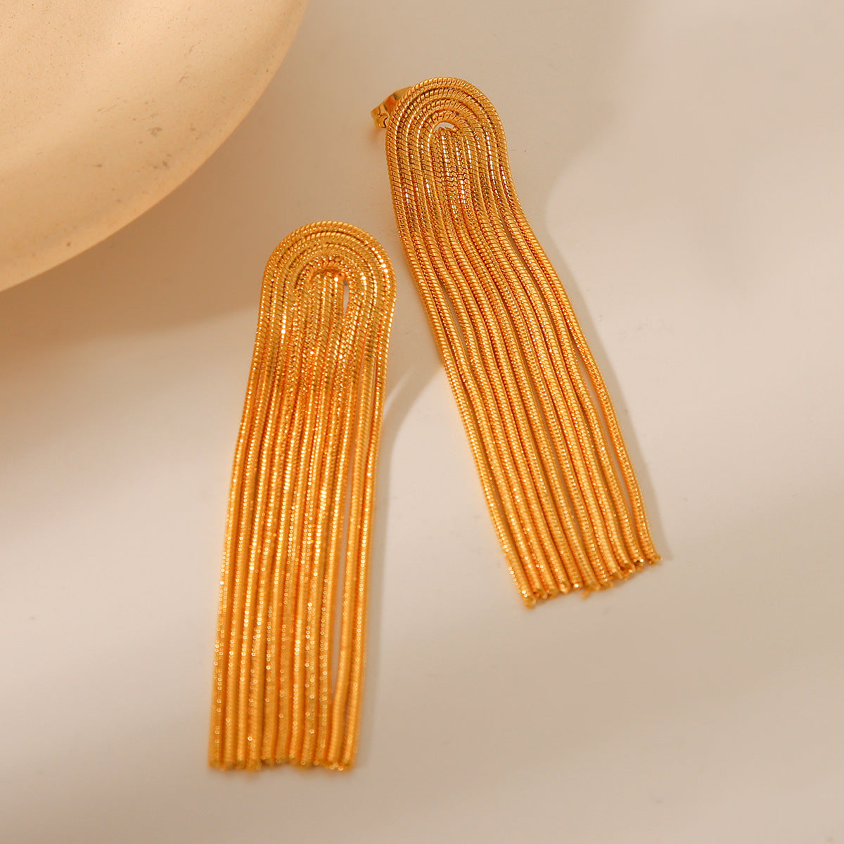 Ins-style Long Titanium Steel Eardrop Jewelry, 18K Gold Stainless Steel Chain, Fringed Earrings for Women