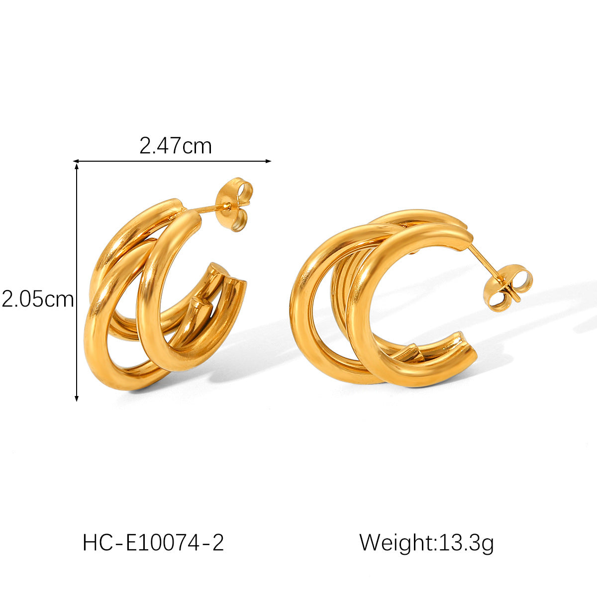 INS Three-layer Stainless Steel Gold-plated Earrings for Women, Light Luxury, High-end, Personalized, 18K Gold Temperament Earrings