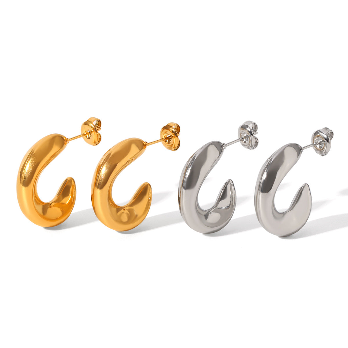 C-shaped 18K Gold-plated Hollow Stainless Steel Earrings for Women, Non-fading Ear Jewelry, Cross-border Titanium Steel Jewelry