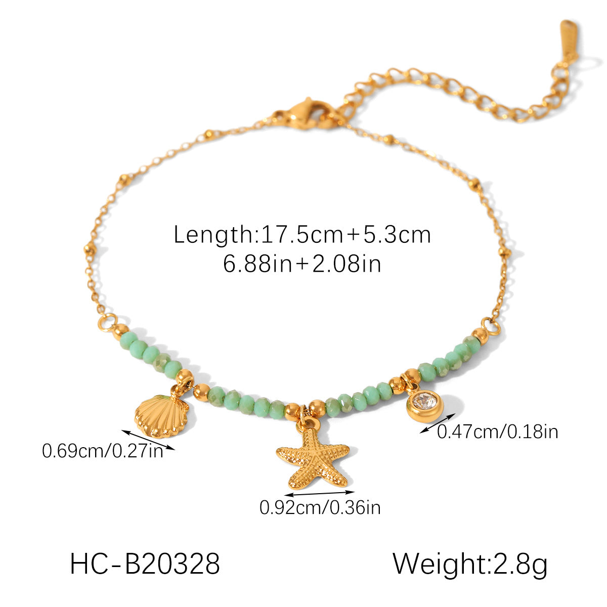 18K Gold Stainless Steel Seashell Starfish Bead Clasp Natural Stone Bracelet, Ocean Vacation Style Jewelry, Titanium Steel Bracelet