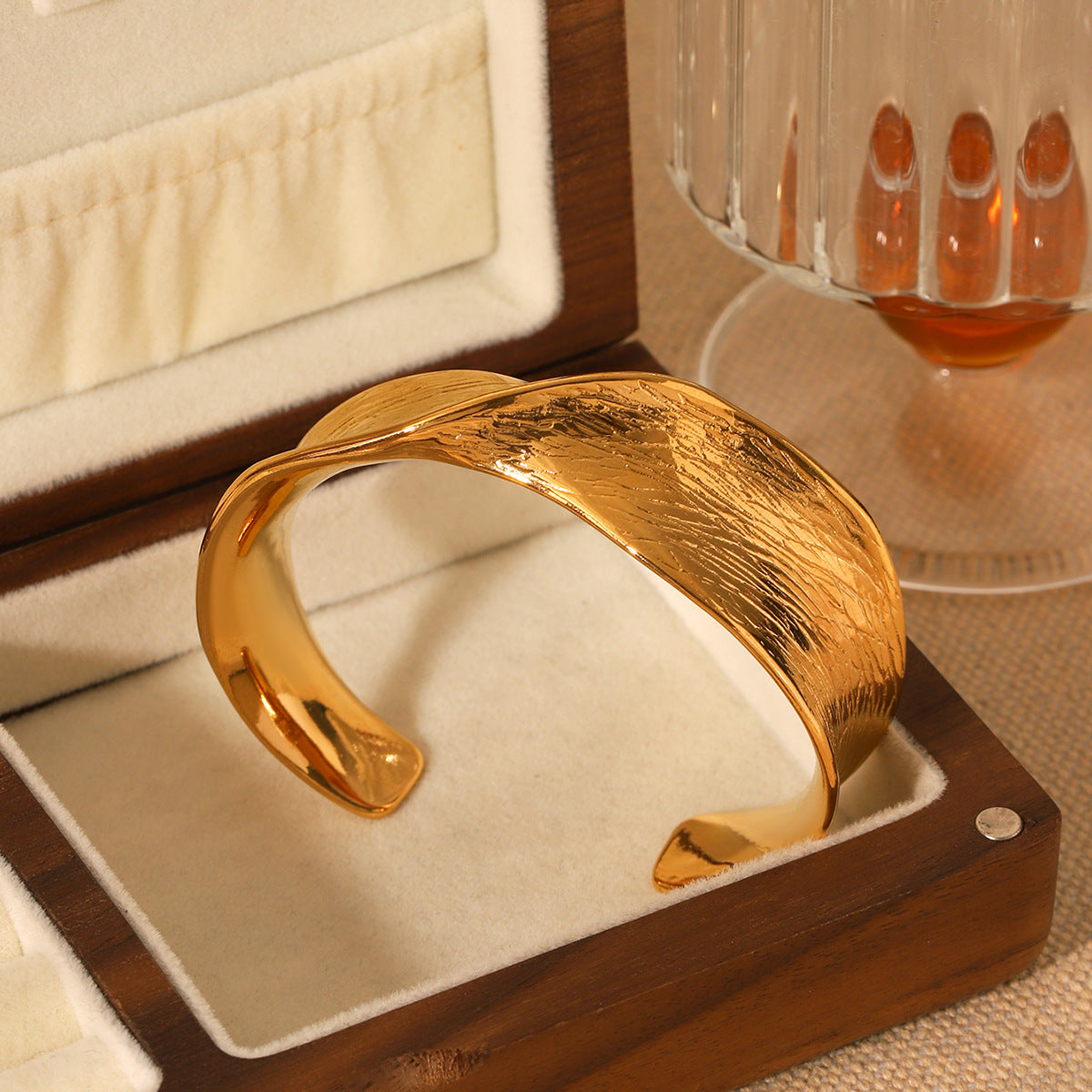Wide-faced Bracelet, Stainless Steel Open Bracelet, Niche Design, Textured Titanium Steel Cast Bracelet