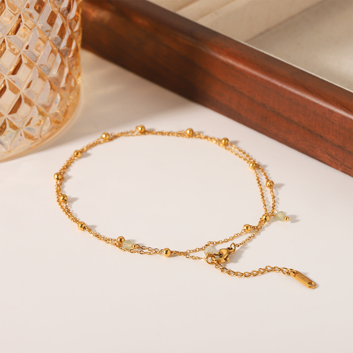French Ins Style Double-layer Beaded Chain 18K Gold Stainless Steel Bracelet Fashionable and Versatile Titanium Steel Jewelry Does Not Fade