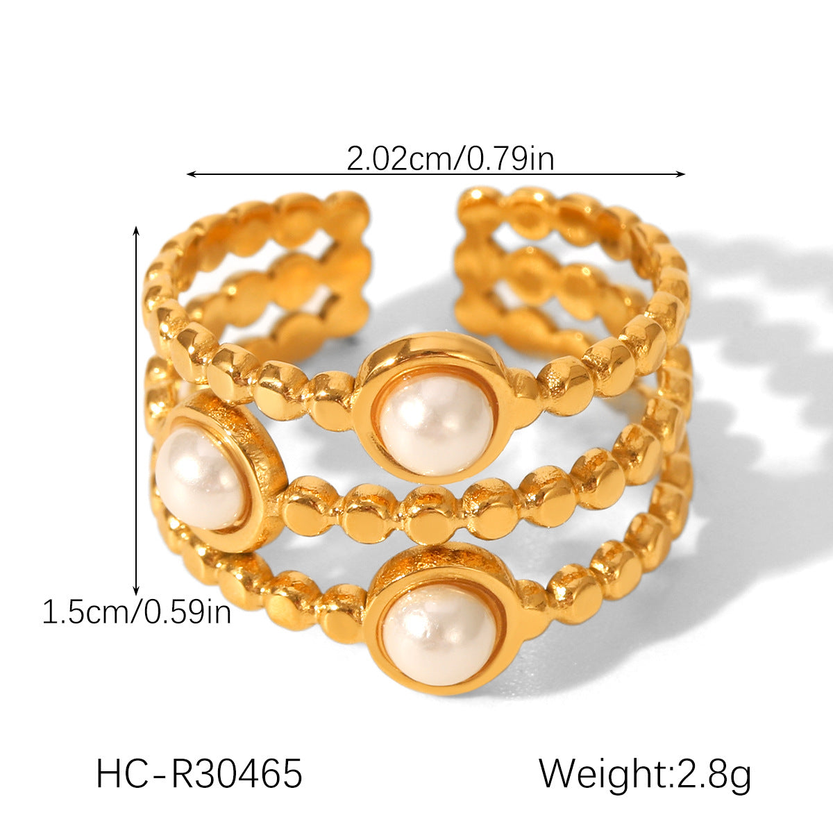 Design sense three-layer stainless steel open ring flower pearl finger ring female non-fading titanium steel jewelry