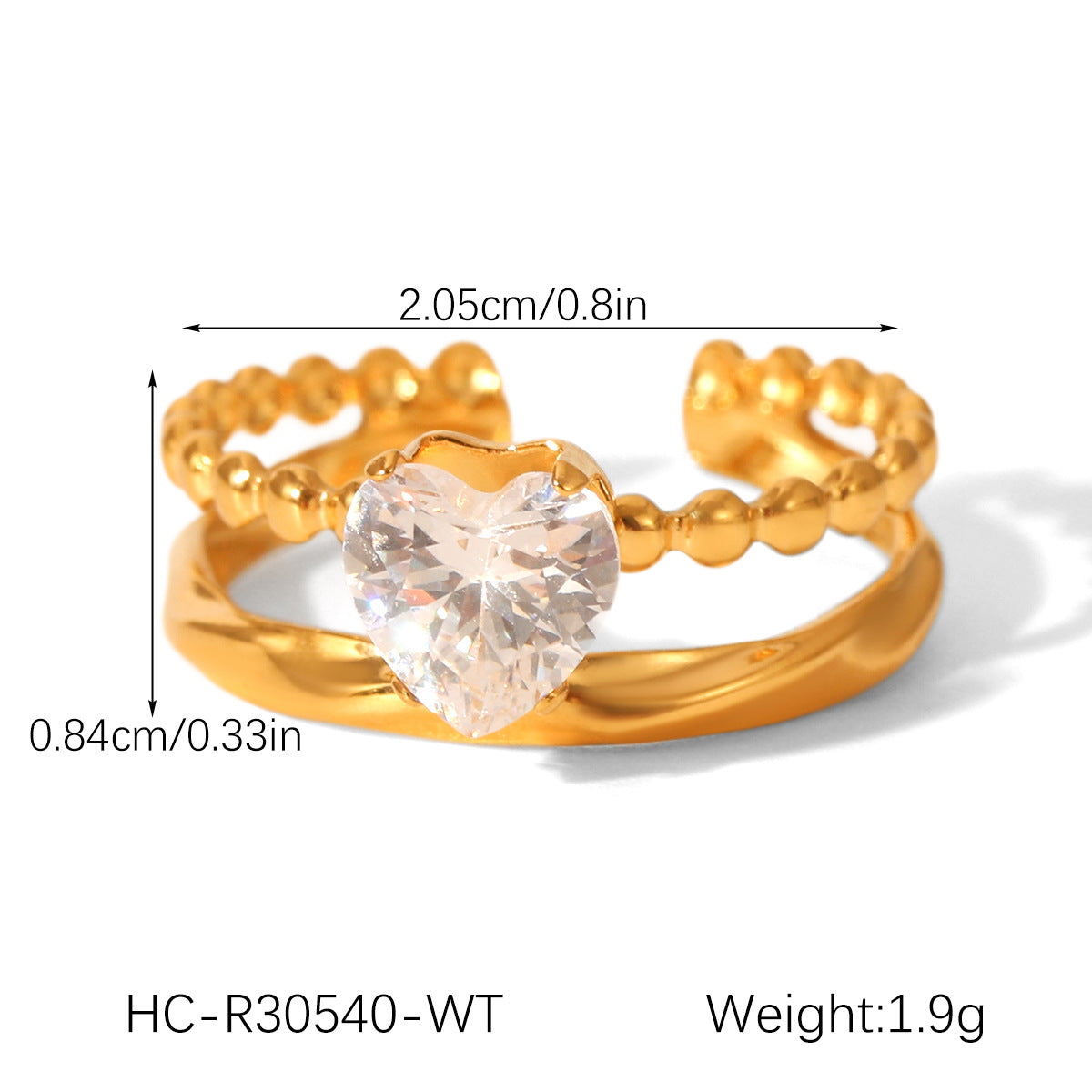 Geometric Stainless Steel Jewelry with Zircon Ring, Titanium Steel, Non-fading, Open-end Ring, High-end Feel Finger Ring