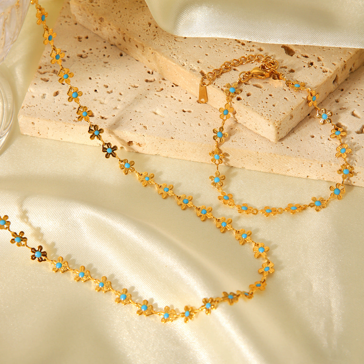 18K Gold Stainless Steel Flower Drop Necklace Design, Titanium Steel Bracelet, Non-fading Jewelry