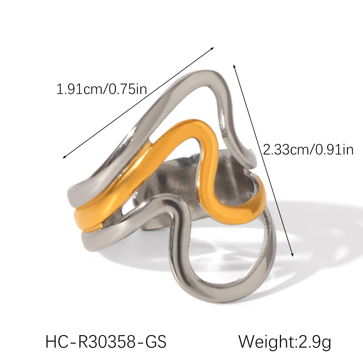 Ins-style Exaggerated Personality Stainless Steel 18K Gold-plated Ring for Women, Titanium Steel, Non-fading, High-end Hand Jewelry
