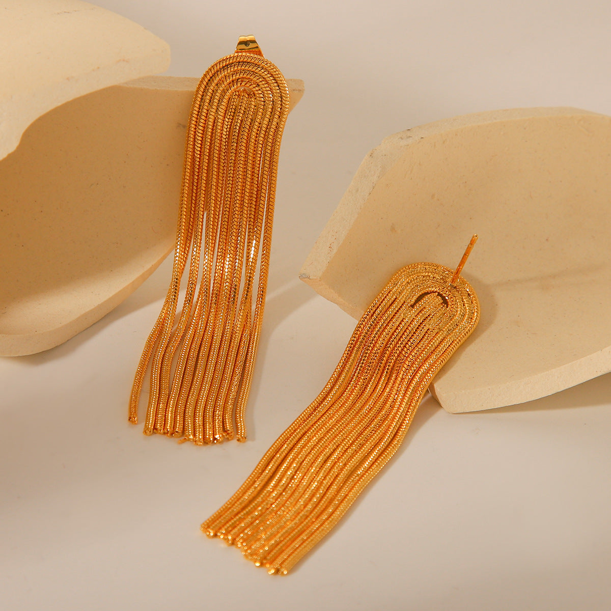 Ins-style Long Titanium Steel Eardrop Jewelry, 18K Gold Stainless Steel Chain, Fringed Earrings for Women