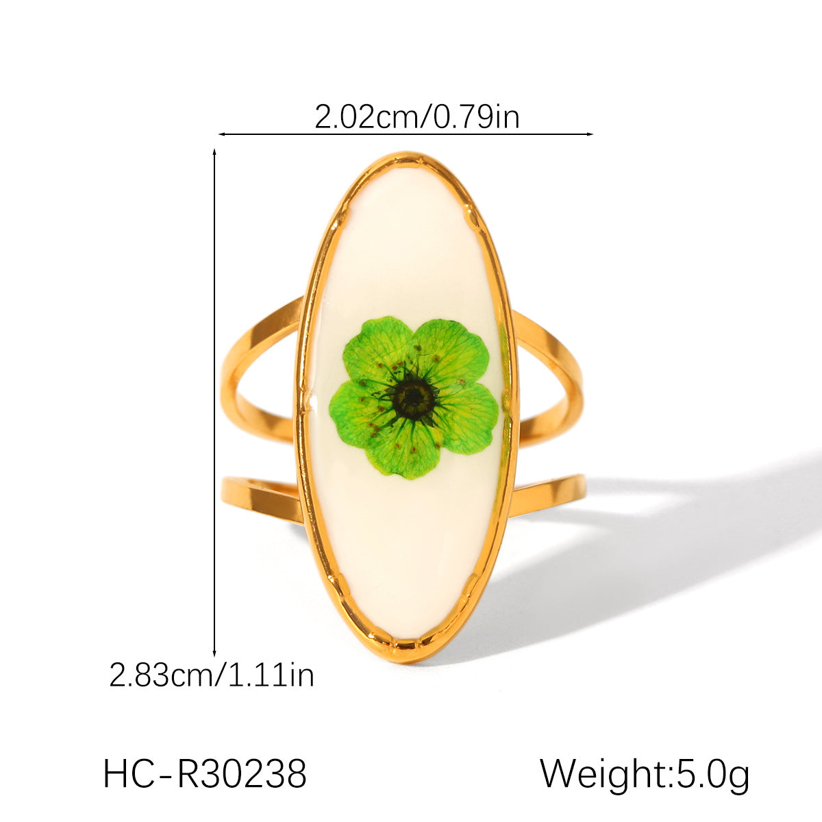 Stainless Steel Ring, Green Flower Daisy, Eternal Flower Ring, Titanium Steel, Non-fading, Finger Ring