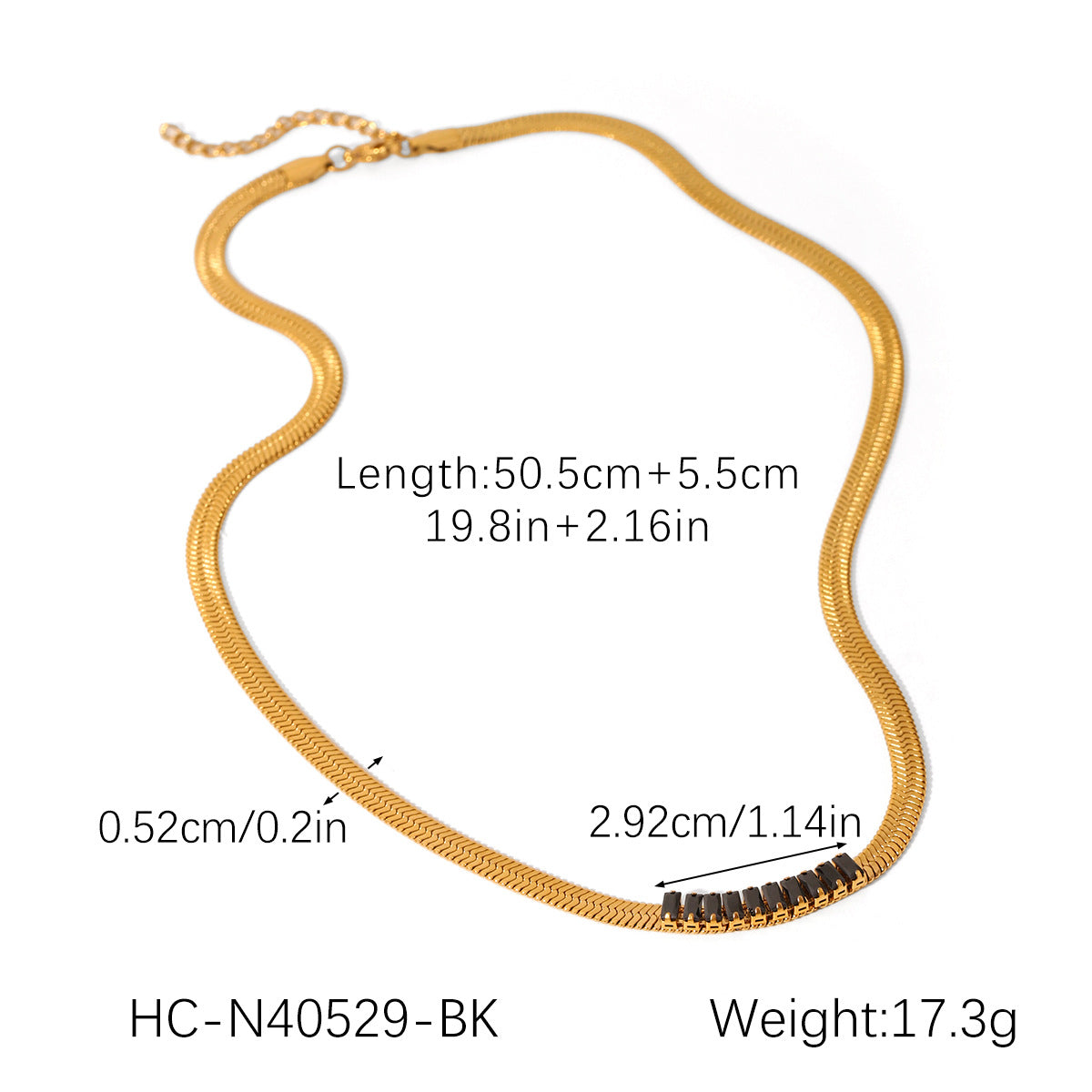 18K Gold Stainless Steel Blade Chain Inlaid with Zircon Necklace, High-end Flat Snake Chain, Titanium Steel Clavicle Chain
