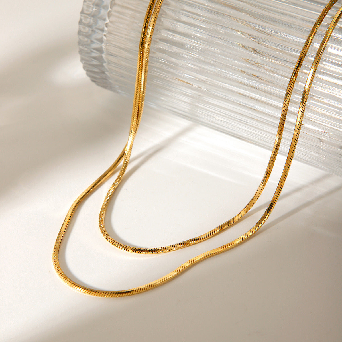 Double-layer 18K Gold Titanium Steel Sweater Chain Snake Bone Chain Stainless Steel Necklace Women's High-end Necklace
