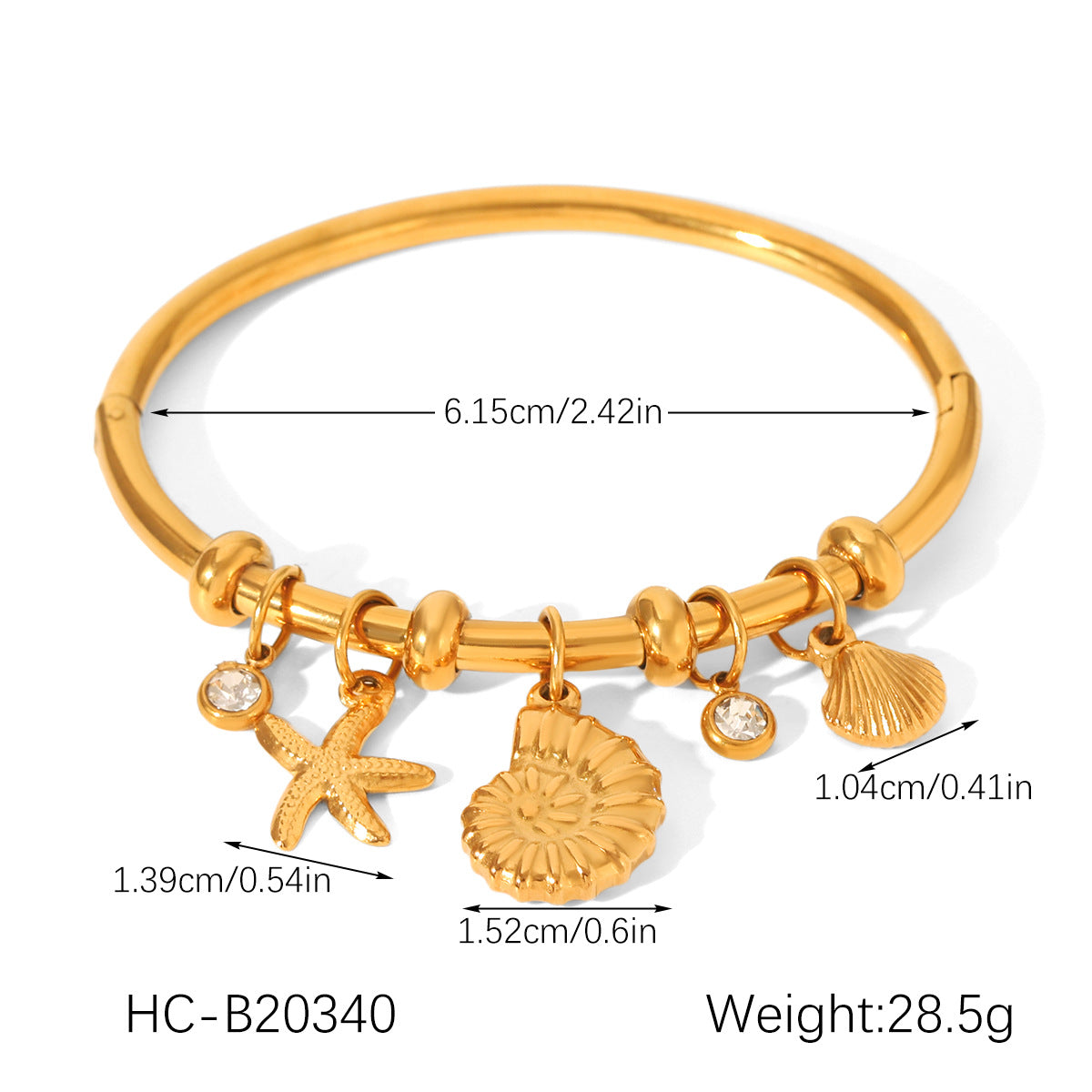 18K Gold-plated Stainless Steel Plain Bracelet, Starfish, Conch, Scallop DIY Accessories, Titanium Steel Bracelet for Women