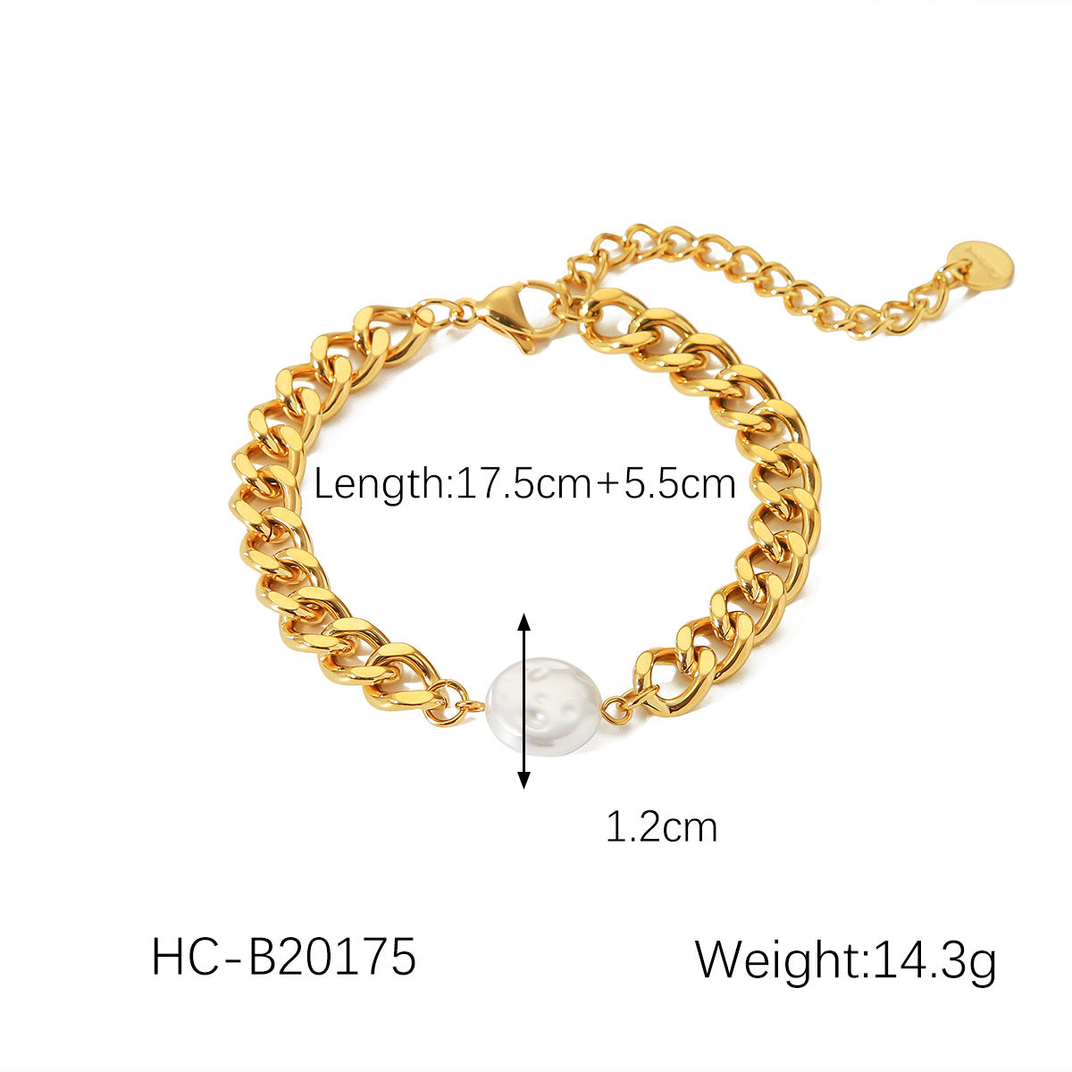 INS-style Fashion Trend, Baroque Pearl Stainless Steel Cuban Chain Bracelet for Women, Non-fading Bracelet