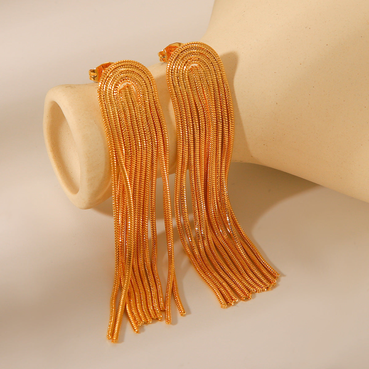 Ins-style Long Titanium Steel Eardrop Jewelry, 18K Gold Stainless Steel Chain, Fringed Earrings for Women