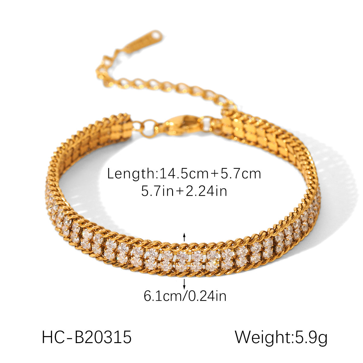 18K Gold Stainless Steel Bracelet with Double-layer White Zircon, Exuding A Light Luxury and High-end Feel, Made of Titanium Steel Jewelry