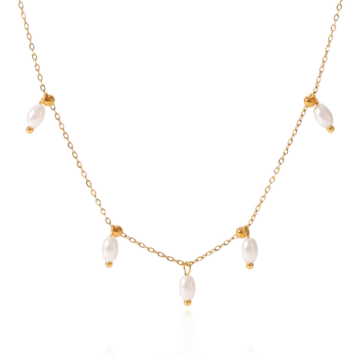 French Vintage Freshwater Pearl Necklace Women's Light Luxury Temperament Beaded Stainless Steel Clavicle Chain Non-fading Titanium Steel Necklace
