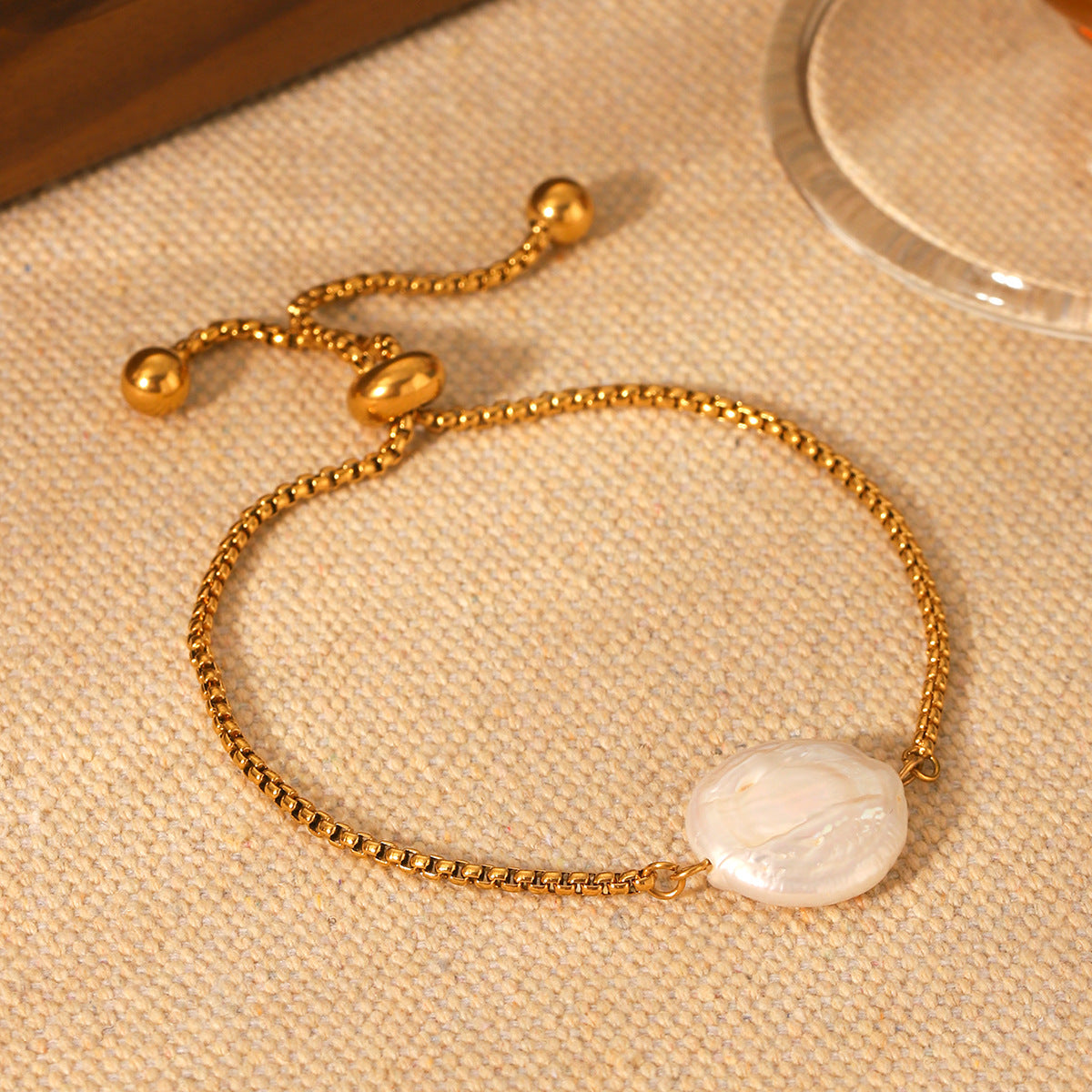 Freshwater Pearl Pendant Bracelet, Draw-style Stainless Steel Box Chain Bracelet, Titanium Steel, Non-fading, Elegant Jewelry