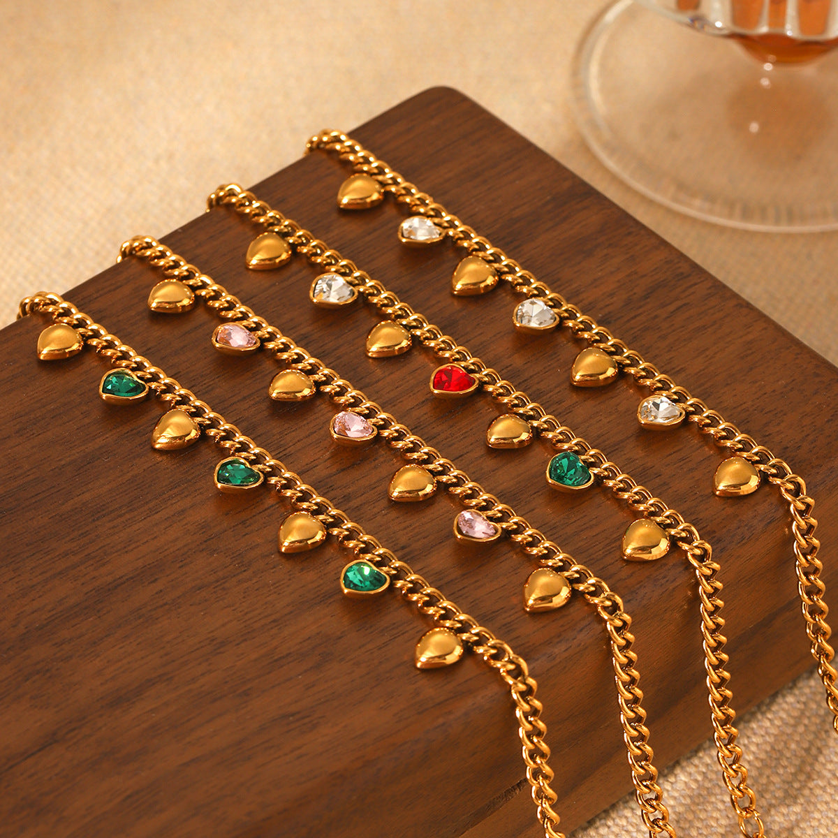 Classic Stainless Steel Cuban Chain Fringed Heart-shaped Zircon Inlaid Women's Fashionable High-end Jewelry
