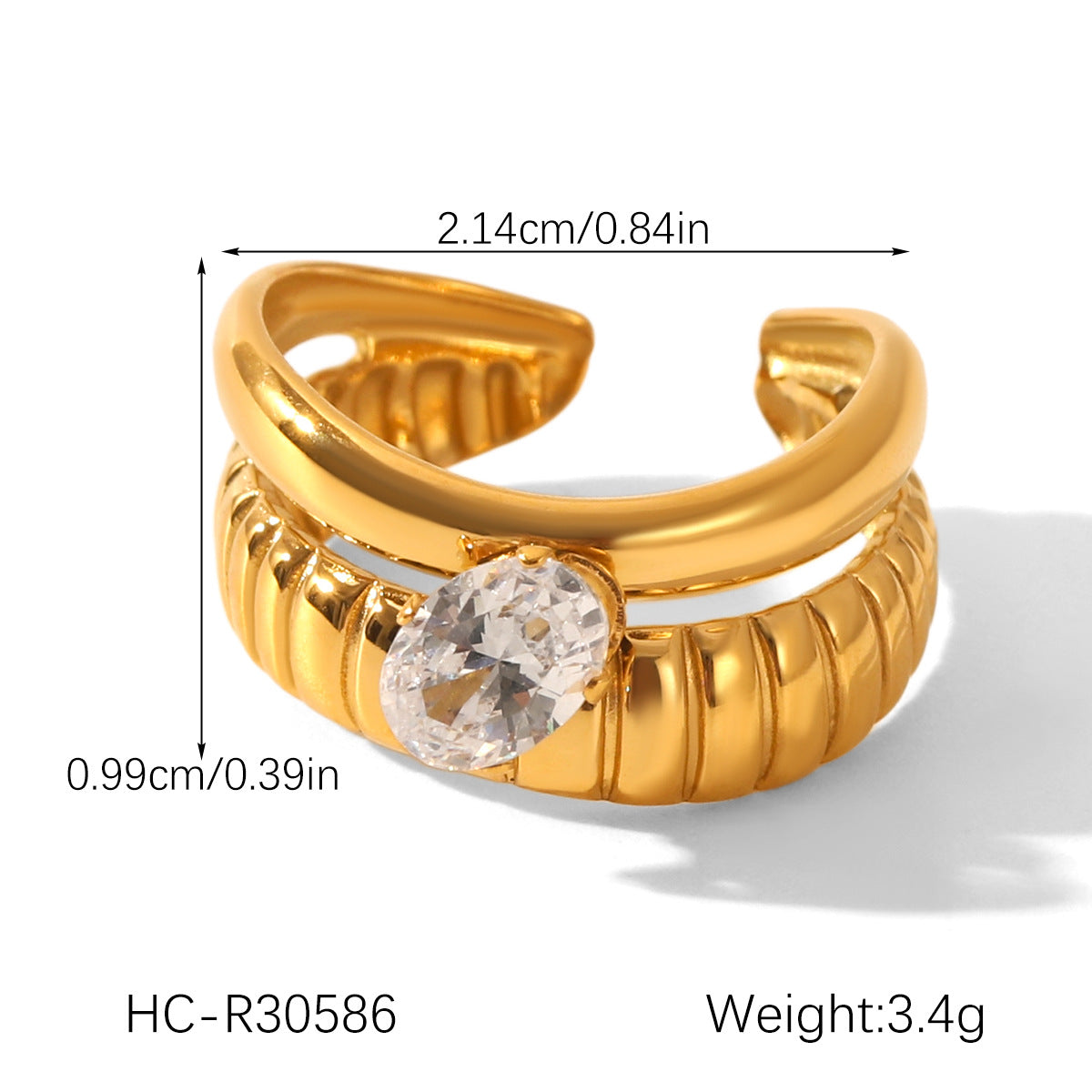 Geometric Stainless Steel Jewelry with Zircon Ring, Titanium Steel, Non-fading, Open-end Ring, High-end Feel Finger Ring
