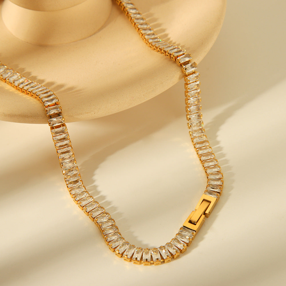 French Light Luxury Niche Jewelry Full Diamond Zircon Necklace Necklace Titanium Steel Fashion Versatile Necklace Women's