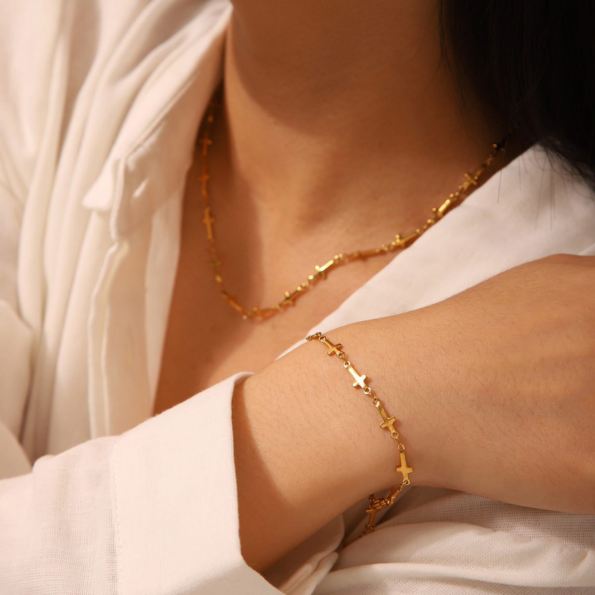 INS Influencer's Titanium Steel Jewelry, Cross Chain, Stainless Steel Necklace, Fashionable and Personalized Titanium Steel Bracelet