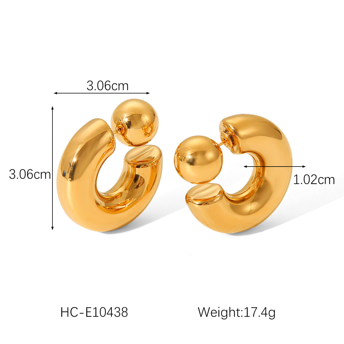 INS-style Spherical Stainless Steel Earrings, Featuring A Unique Niche Design with C-shaped Front and Back Earrings, Premium Titanium Steel Earrings for Women