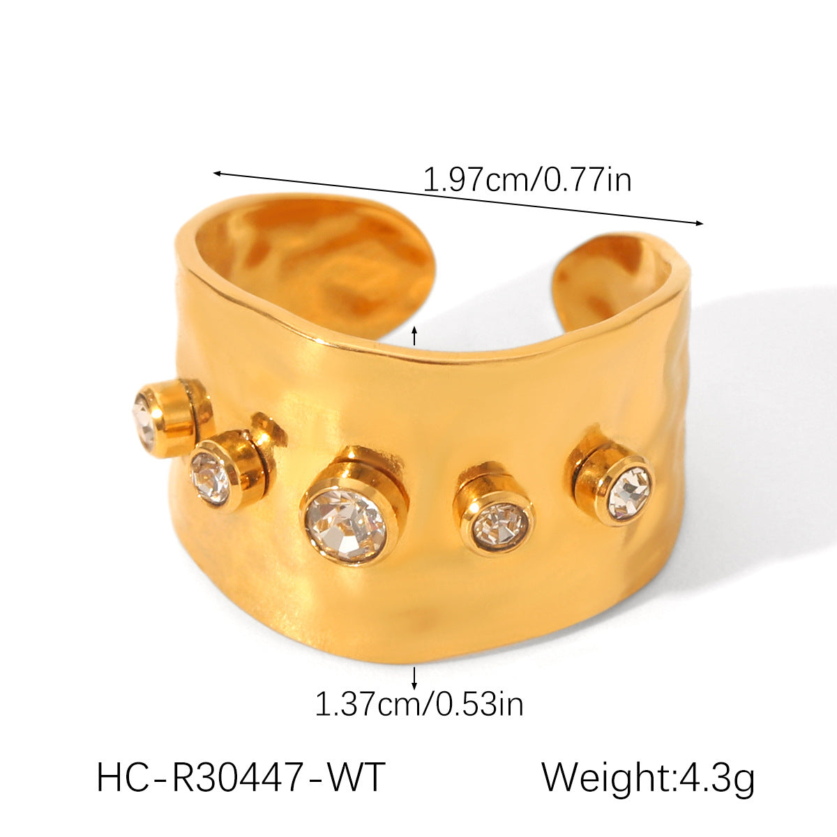 18k Gold Stainless Steel Ring Jewelry, Inlaid with Heart-shaped Zircon, Open-end Ring, Made of Titanium Steel, Non-fading Ring