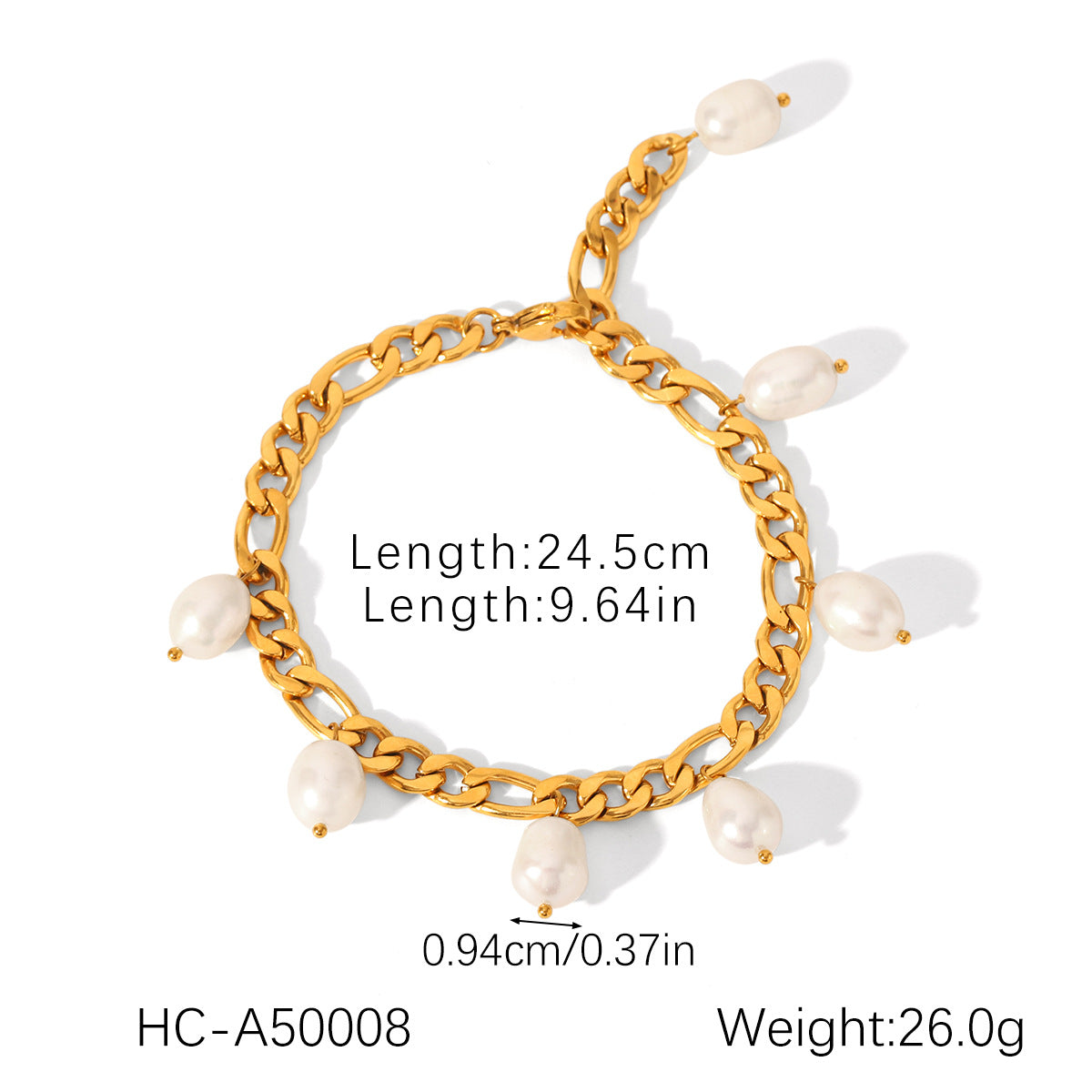 Ins-style Natural Freshwater Pearl Anklet, Stainless Steel Figaro Chain, 18K Gold-plated Anklet, Titanium Steel, Non-fading