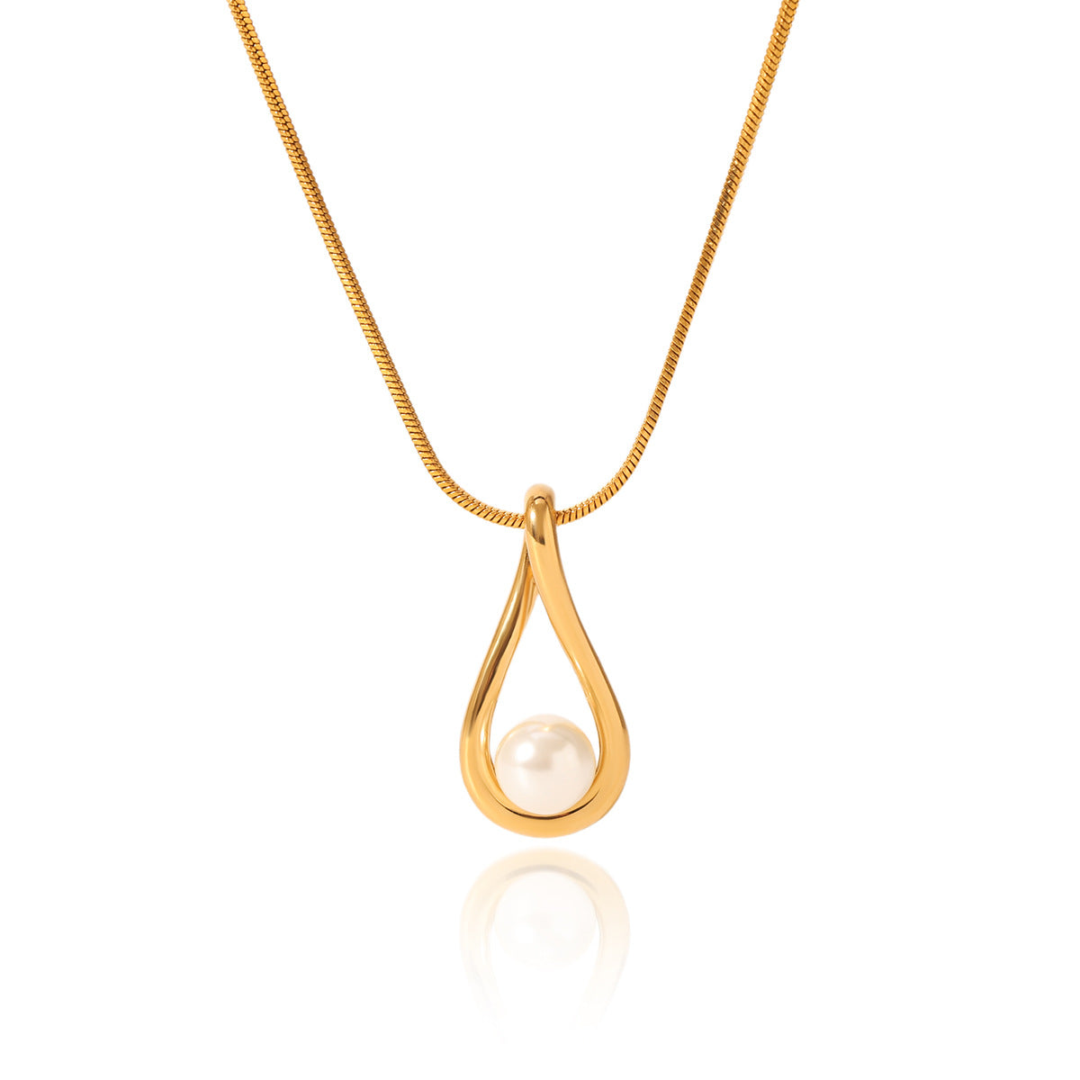 Stainless Steel Hollowed-out Water Droplet Pearl Pendant Necklace for Women, Elegant Clavicle Chain, High-end Titanium Steel Necklace