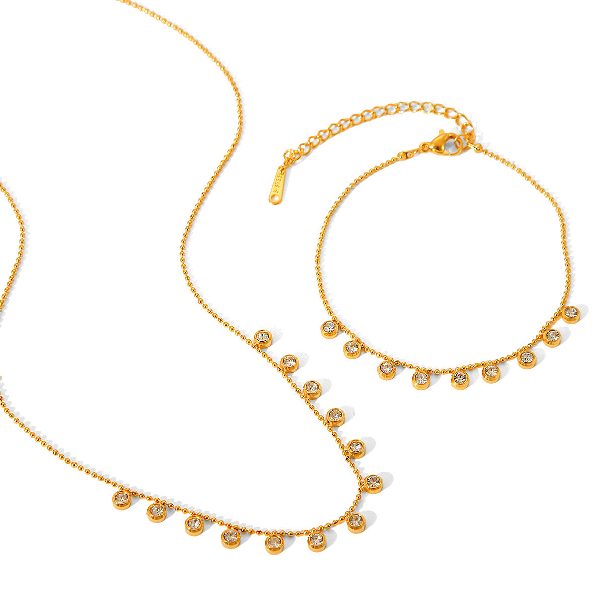 High-end Stainless Steel Diamond-encrusted Fringed Necklace, Fashionable and Versatile Titanium Steel Clavicle Chain, White Zircon Bracelet for Women