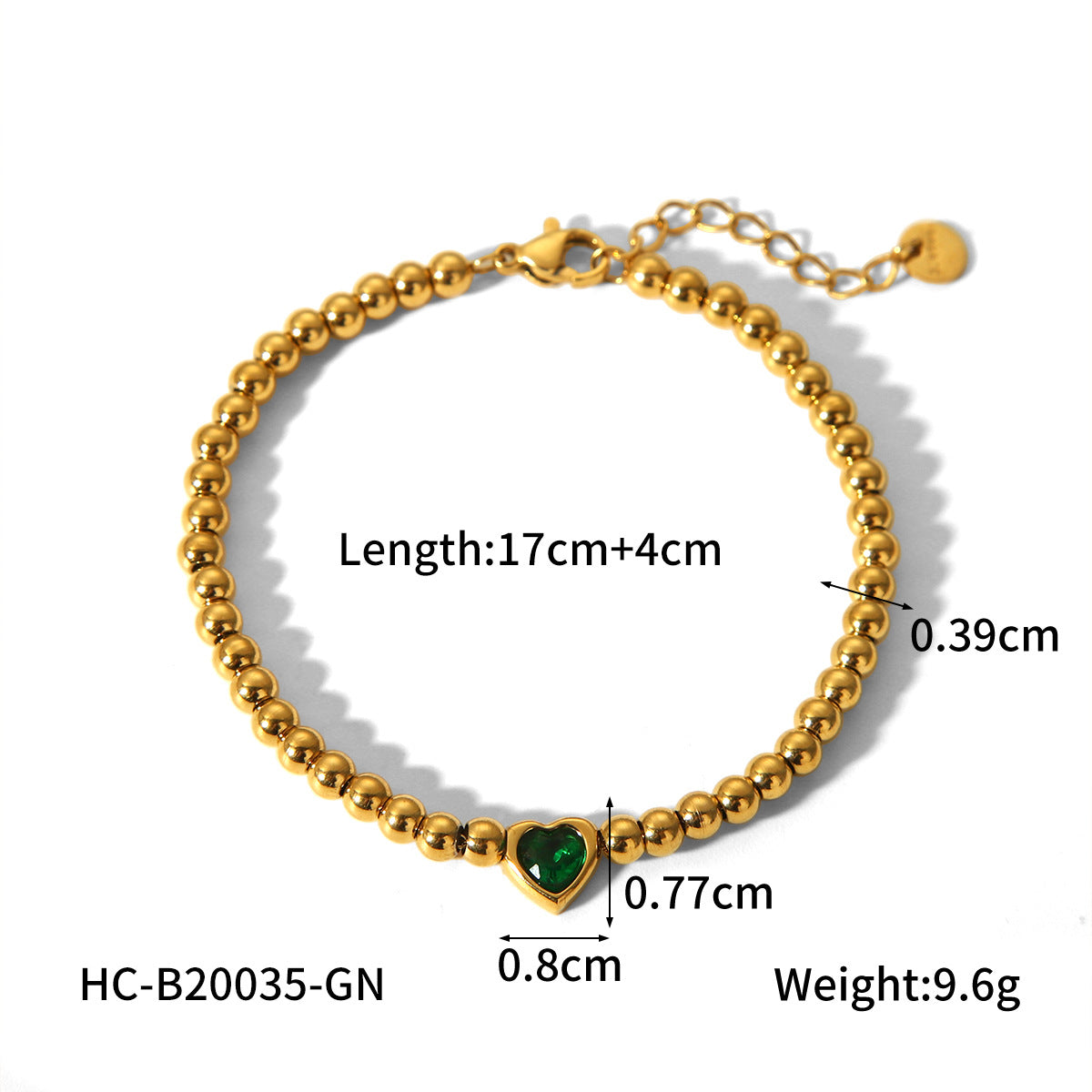 INS-style Beaded Design, 18K Gold Stainless Steel Heart-shaped Bracelet for Women, Fashionable and Personalized, Versatile Titanium Steel Jewelry