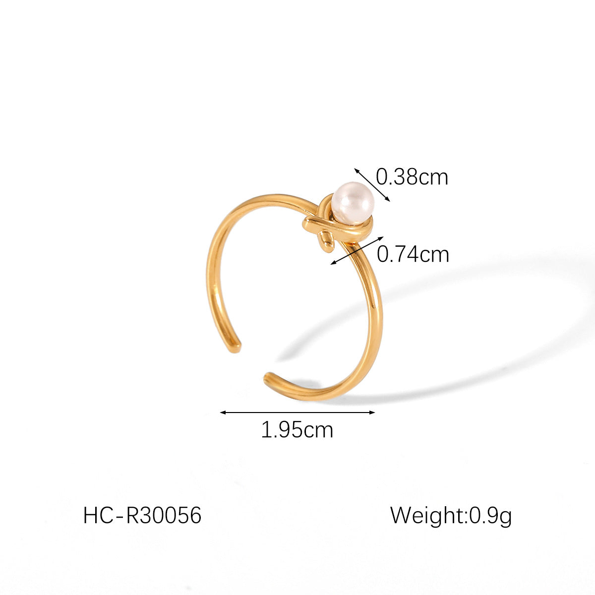 18K Gold Bowknot Pearl Stainless Steel Open Ring Female Fashion Hammered Titanium Steel Zircon Ring
