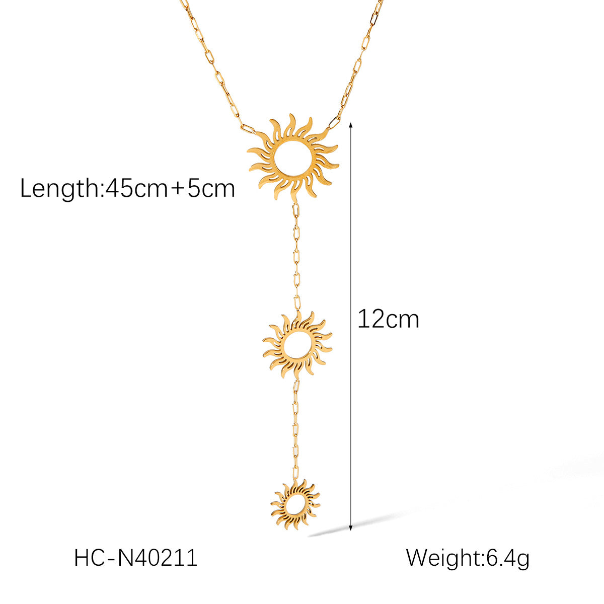 New Natural Stone Bead Titanium Steel Necklace, 18K Gold-plated Stainless Steel Sun Star Pendant Necklace for Women