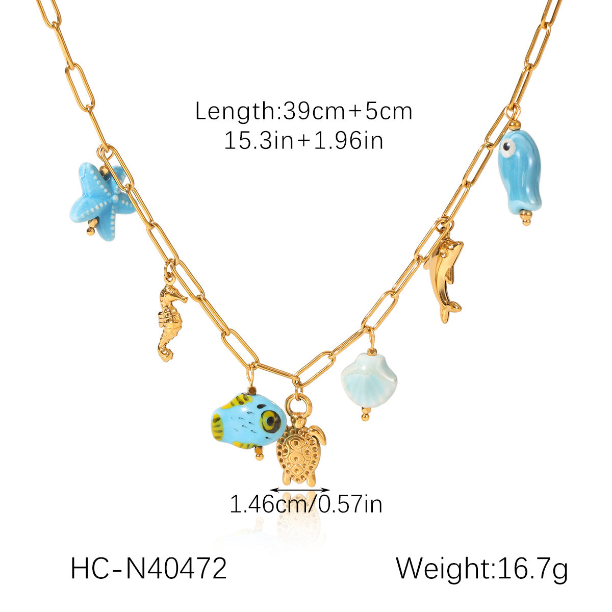 Summer Stainless Steel Ocean Style Element Starfish Shell Pearl Conch Necklace Female Non-fading Necklace