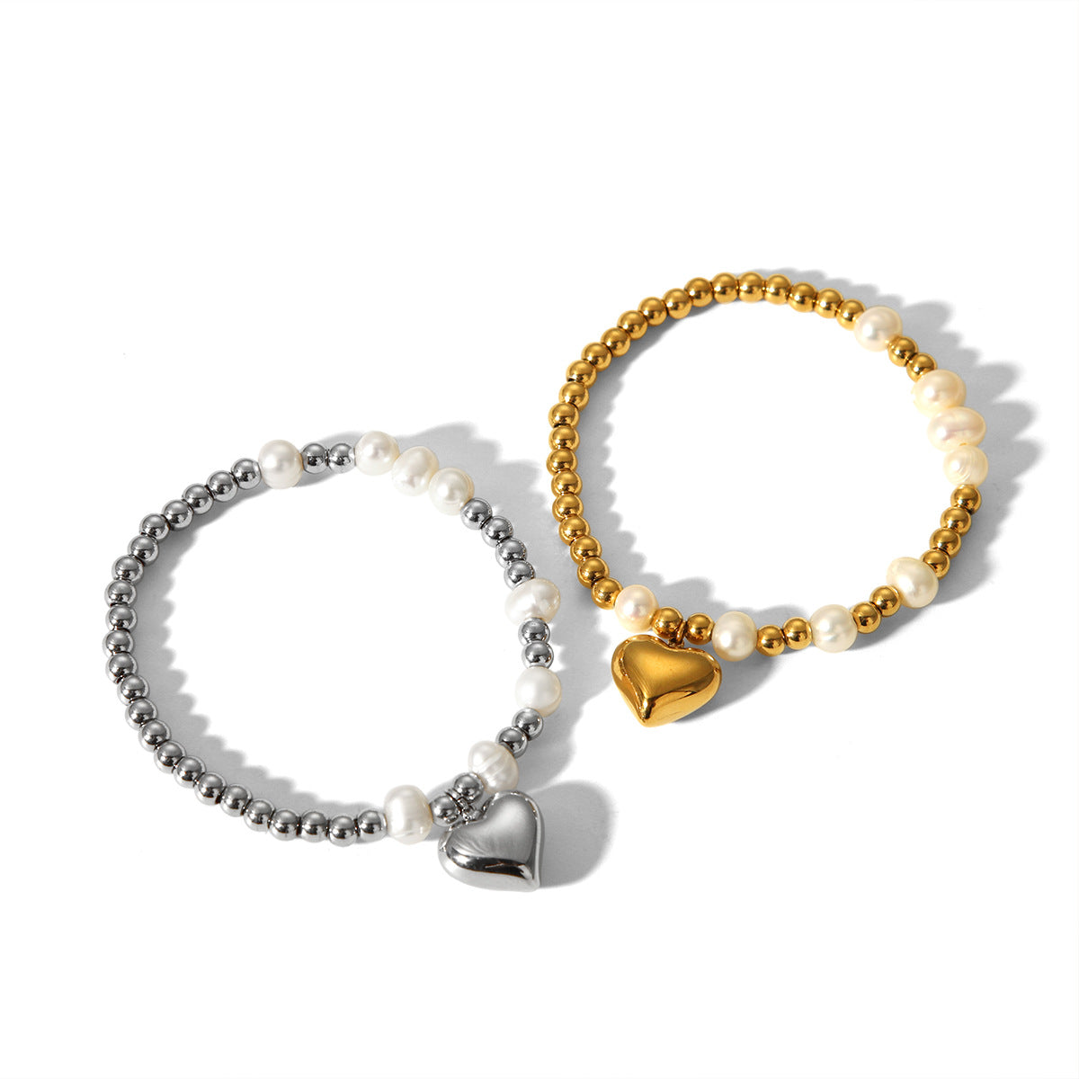 INS Beaded Titanium Steel Bracelet, 18K Gold Stainless Steel Heart-shaped Pearl Bracelet, Women's Light Luxury and Versatile Jewelry