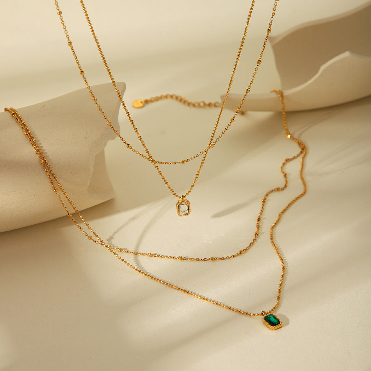 Fashionable Light Luxury Zircon Stainless Steel Necklace Female High-end 18k Gold Double-layer Stacked Collar Chain