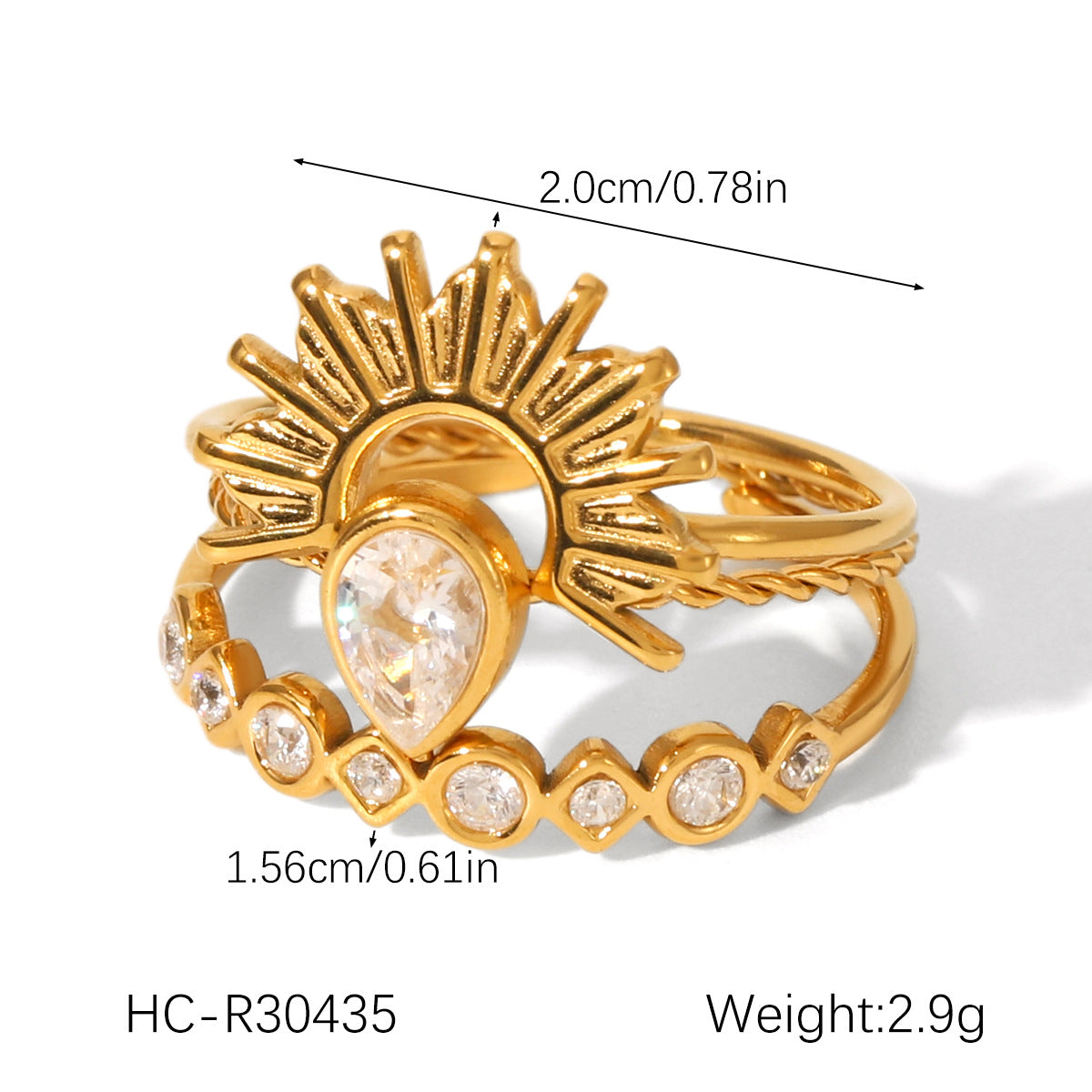 18k Gold Stainless Steel Heart Zircon Ring with Five-pointed Star Diamond-encrusted Open Ring