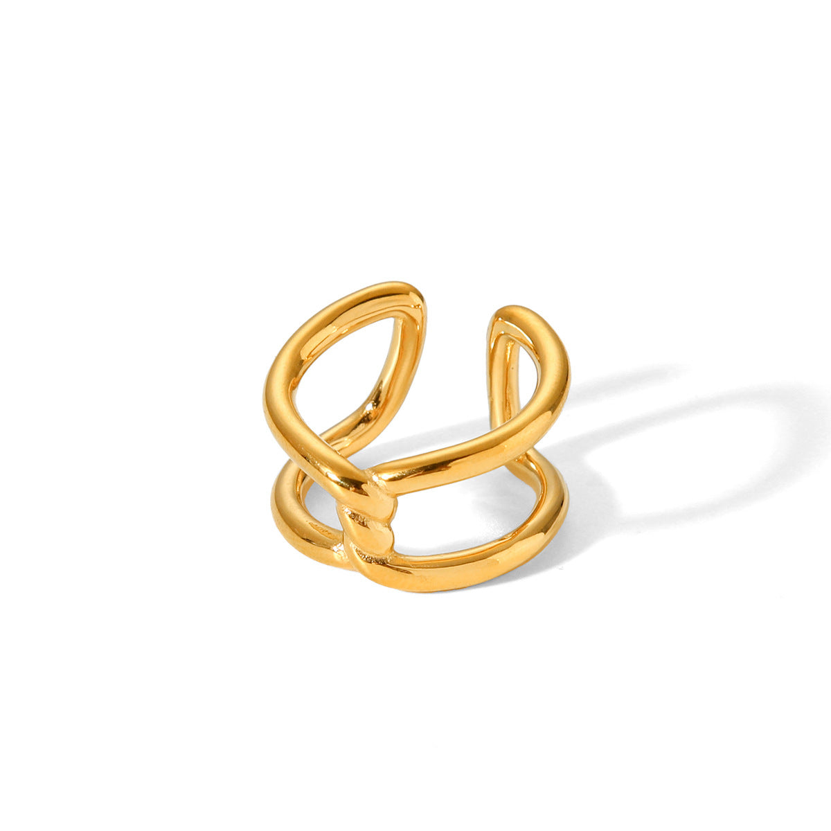 Stylish and Personalized Rope Knot Interlaced Stainless Steel Gold-plated Ring Design, Geometric Hollowed-out Titanium Steel Finger Ring