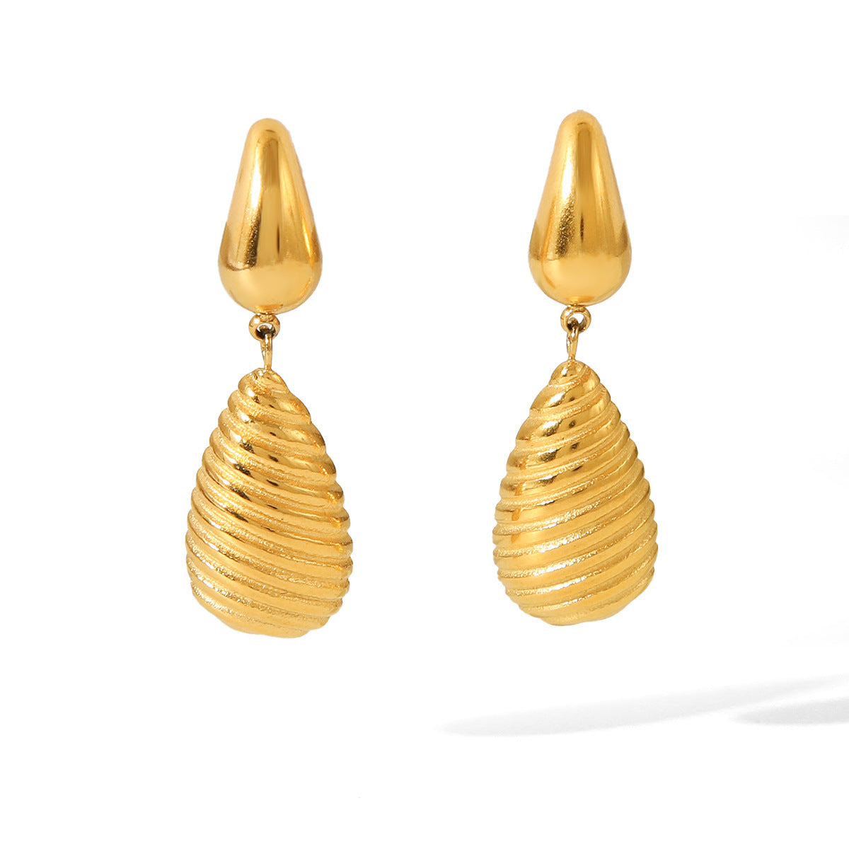 New Product: Drop-shaped Threaded Pendant Earrings Made of 18k Gold Stainless Steel, Women's High-end Earrings