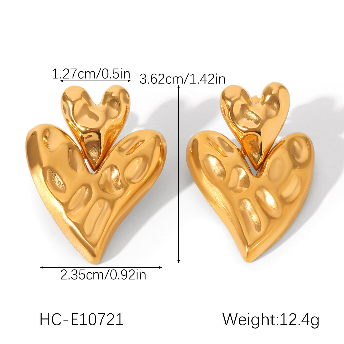 18K Gold Stainless Steel Hammered Pattern Heart-shaped Earrings, Light Luxury and High-end Feel, Heart-shaped Titanium Steel Earrings