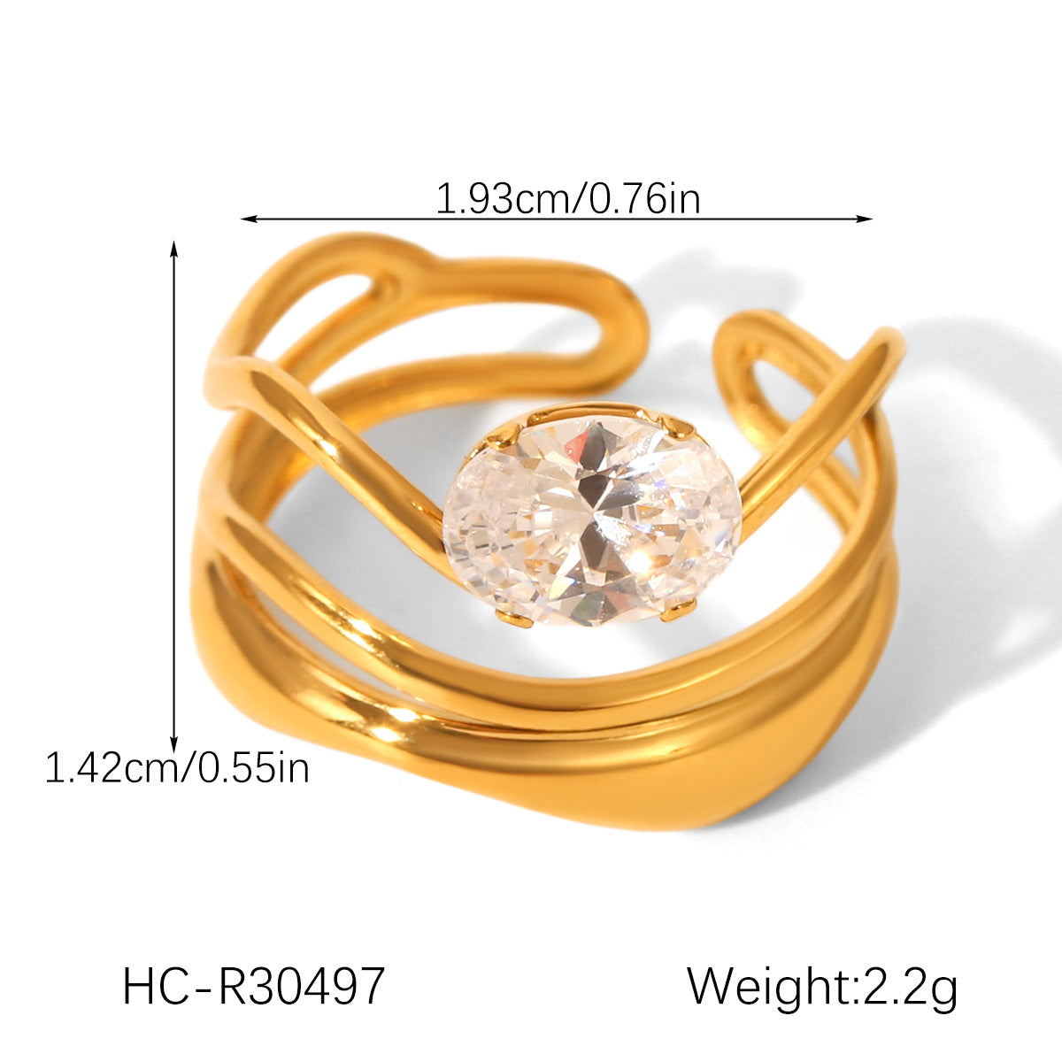 Zircon Ring for Women, Non-fading Titanium Steel Ring, Niche and High-end Open Ring, Stainless Steel Ring
